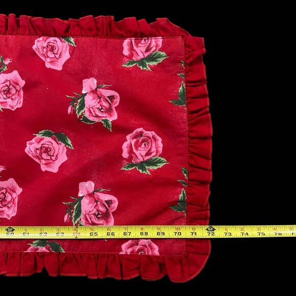 Reversible Floral Striped Table Runner Pink Roses Red Ruffled Flowers 16” by 72” - Picture 7 of 8